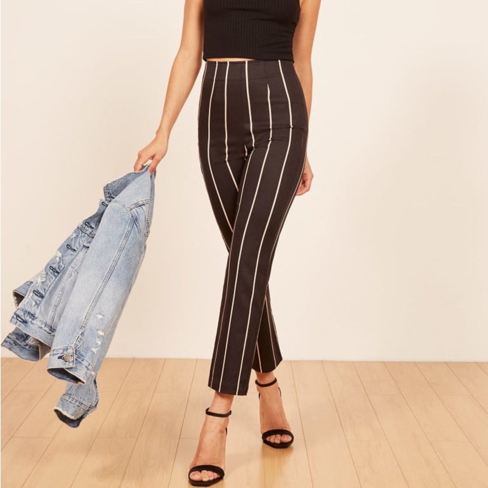 Reformation Marlon Striped Pants Black White Sinatra 2 Small